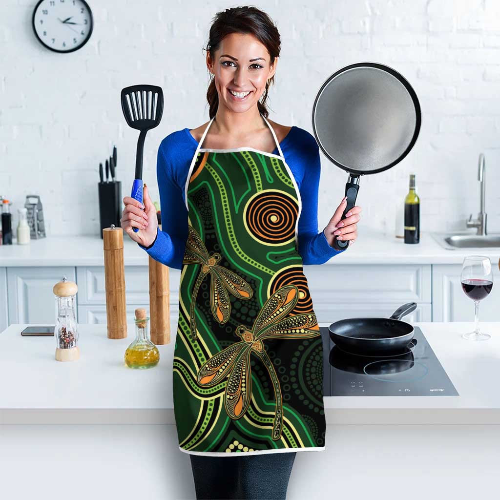 Green Indigenous Dragonfly Australia Apron Aboriginal Art - Aussie Hoodie