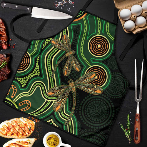 Green Indigenous Dragonfly Australia Apron Aboriginal Art - Aussie Hoodie