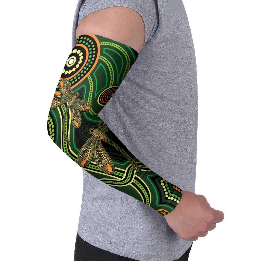 Green Indigenous Dragonfly Australia Arm Sleeves Aboriginal Art - Aussie Hoodie