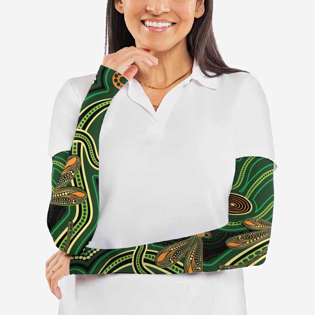 Green Indigenous Dragonfly Australia Arm Sleeves Aboriginal Art - Aussie Hoodie