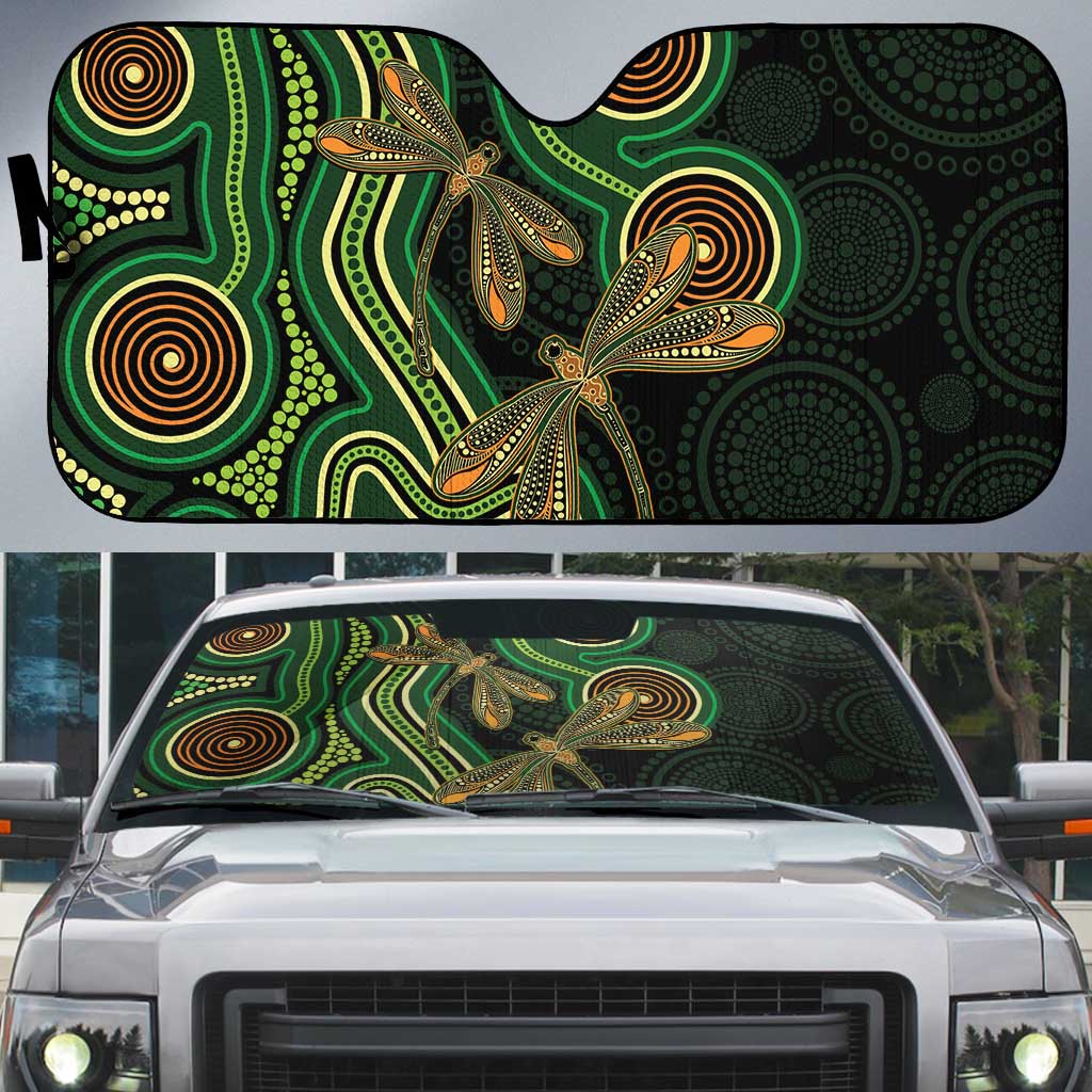 Green Indigenous Dragonfly Australia Auto Sun Shade Aboriginal Art - Aussie Hoodie