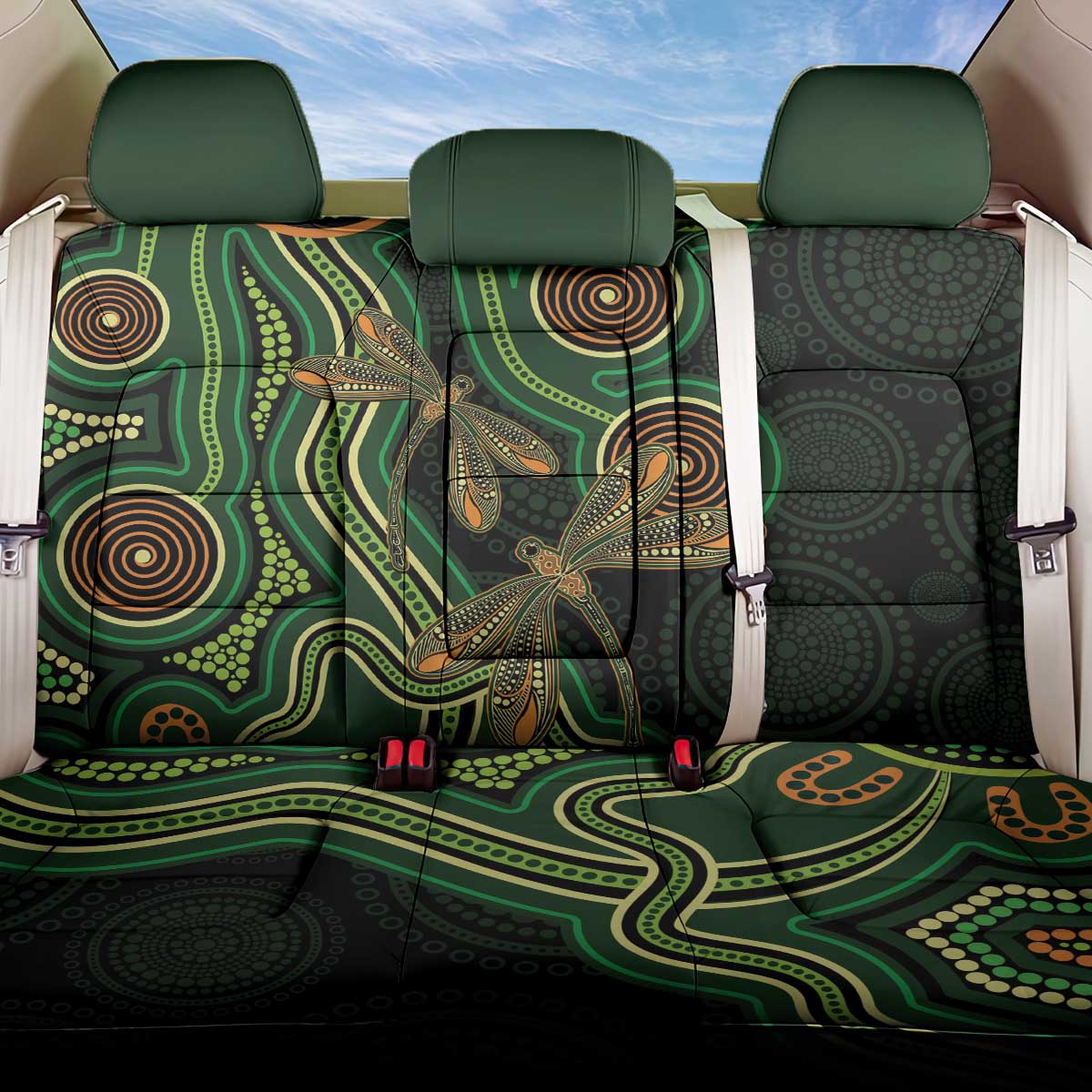 Green Indigenous Dragonfly Australia Back Car Seat Cover Aboriginal Art - Aussie Hoodie