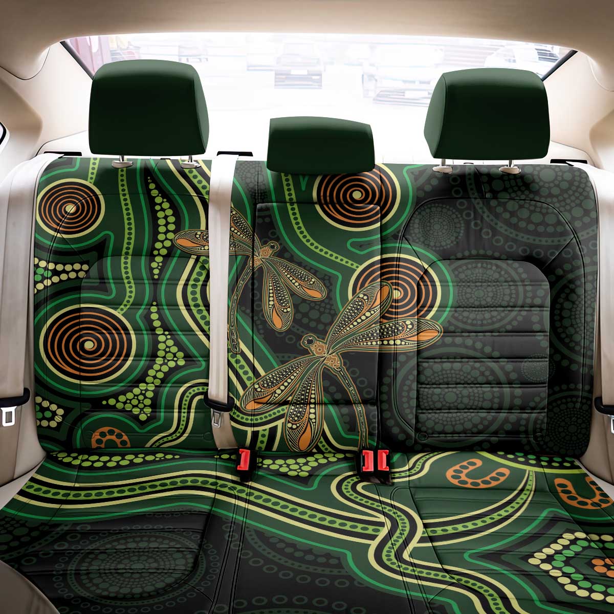 Green Indigenous Dragonfly Australia Back Car Seat Cover Aboriginal Art - Aussie Hoodie
