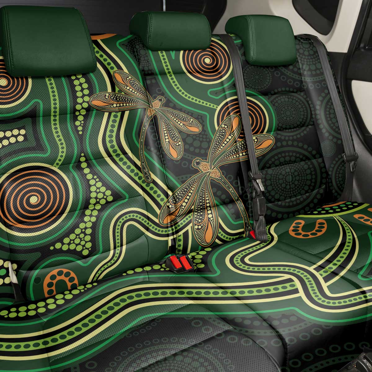 Green Indigenous Dragonfly Australia Back Car Seat Cover Aboriginal Art - Aussie Hoodie