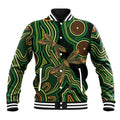 Green Indigenous Dragonfly Australia Baseball Jacket Aboriginal Art - Aussie Hoodie