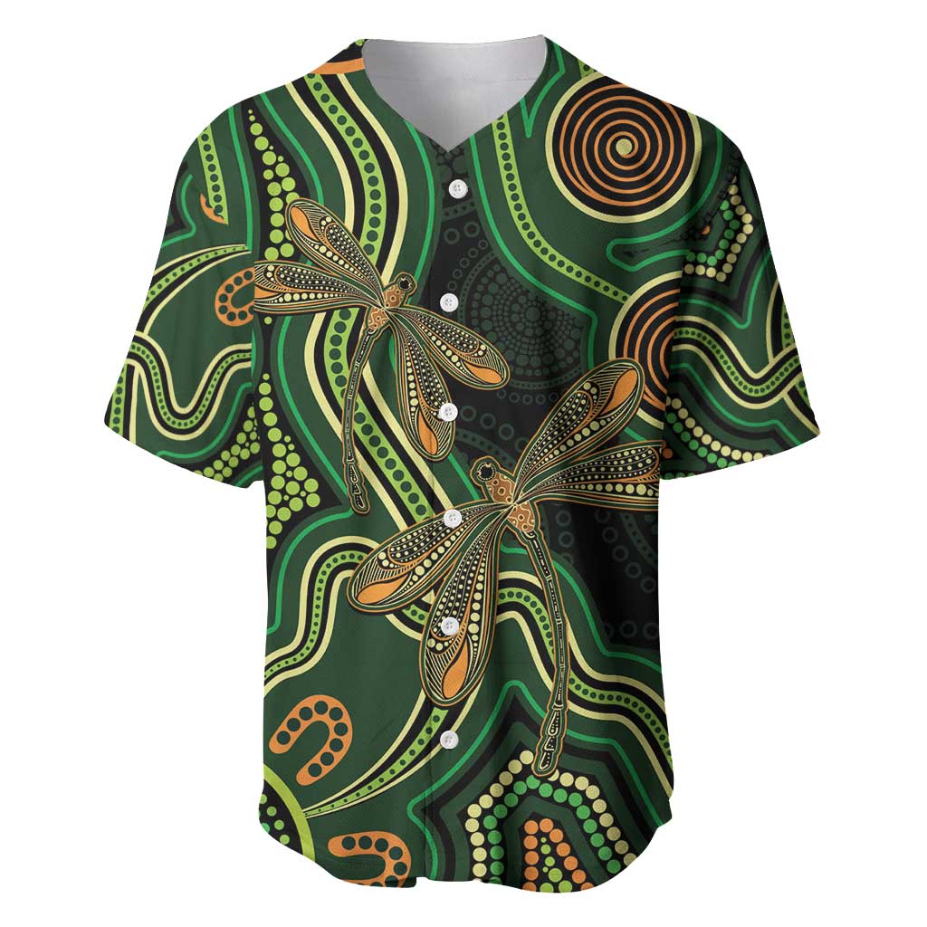 Green Indigenous Dragonfly Australia Baseball Jersey Aboriginal Art - Aussie Hoodie