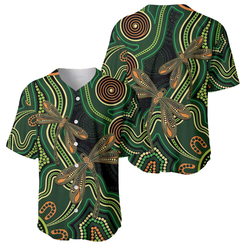 Green Indigenous Dragonfly Australia Baseball Jersey Aboriginal Art - Aussie Hoodie