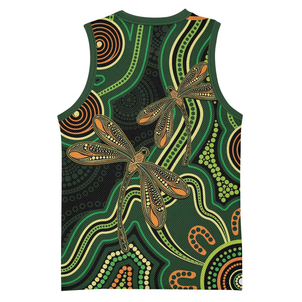 Green Indigenous Dragonfly Australia Basketball Jersey Aboriginal Art - Aussie Hoodie