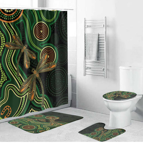 Green Indigenous Dragonfly Australia Bathroom Set Aboriginal Art - Aussie Hoodie