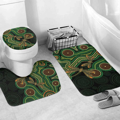 Green Indigenous Dragonfly Australia Bathroom Set Aboriginal Art - Aussie Hoodie
