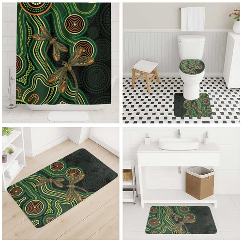 Green Indigenous Dragonfly Australia Bathroom Set Aboriginal Art - Aussie Hoodie