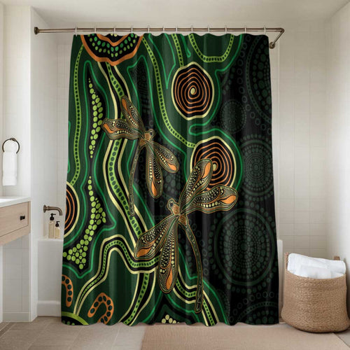 Green Indigenous Dragonfly Australia Bathroom Set Aboriginal Art - Aussie Hoodie