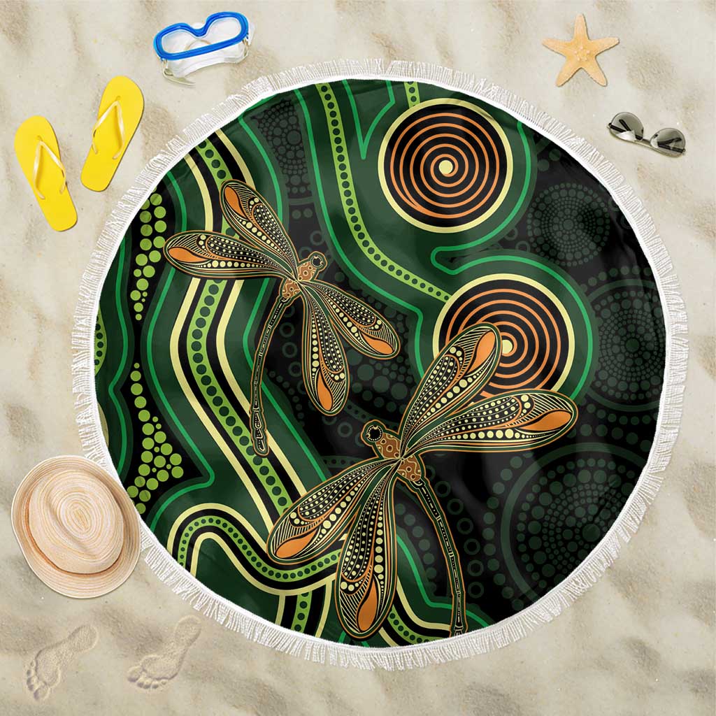 Green Indigenous Dragonfly Australia Beach Blanket Aboriginal Art - Aussie Hoodie