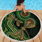 Green Indigenous Dragonfly Australia Beach Blanket Aboriginal Art - Aussie Hoodie