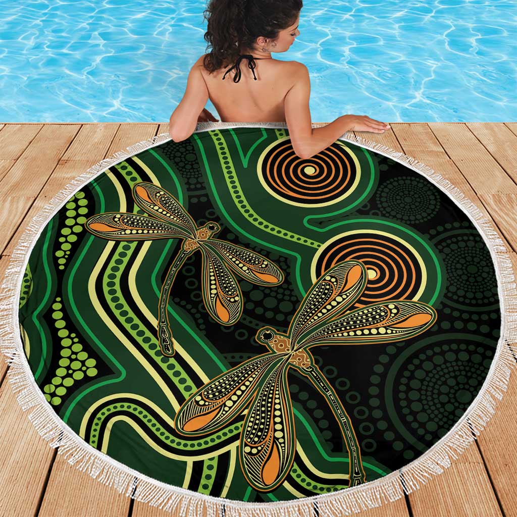 Green Indigenous Dragonfly Australia Beach Blanket Aboriginal Art - Aussie Hoodie