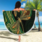 Green Indigenous Dragonfly Australia Beach Blanket Aboriginal Art - Aussie Hoodie