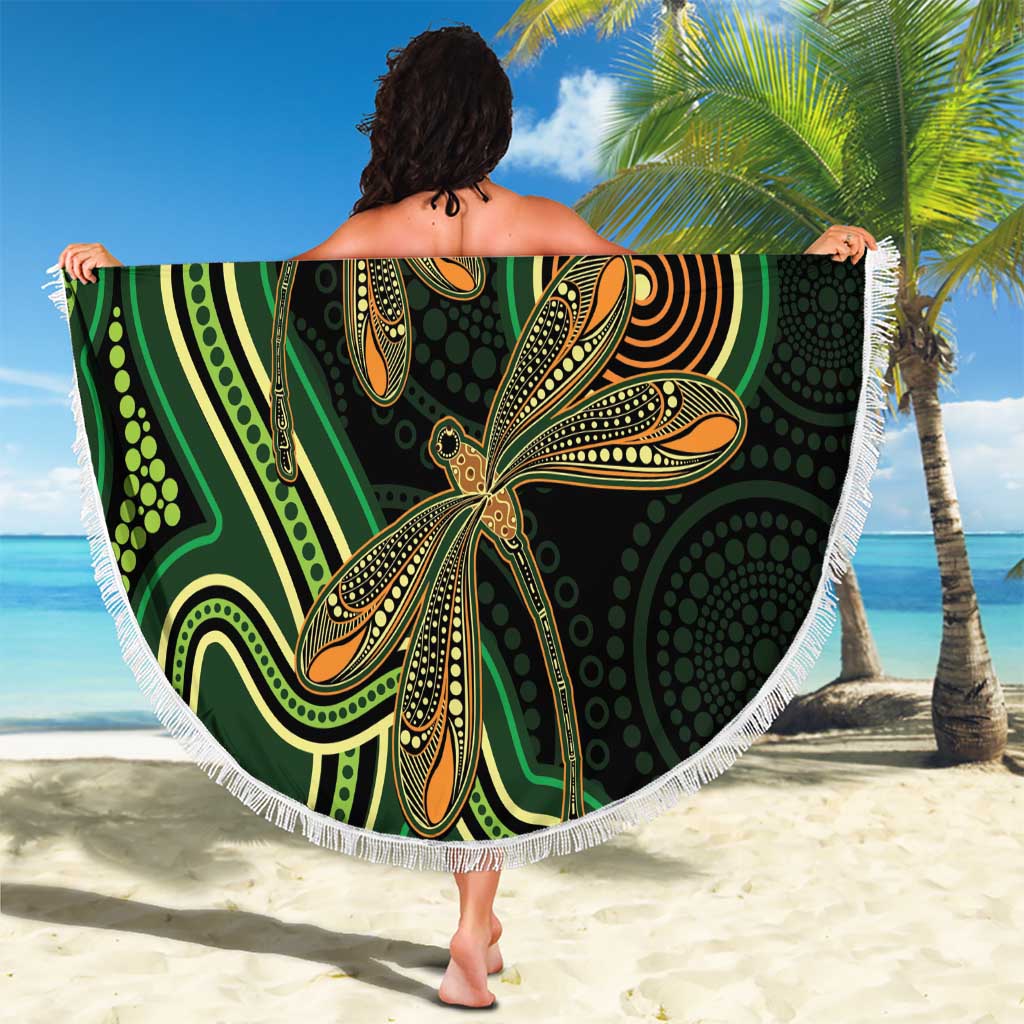 Green Indigenous Dragonfly Australia Beach Blanket Aboriginal Art - Aussie Hoodie
