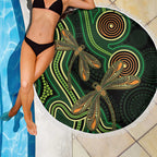 Green Indigenous Dragonfly Australia Beach Blanket Aboriginal Art - Aussie Hoodie