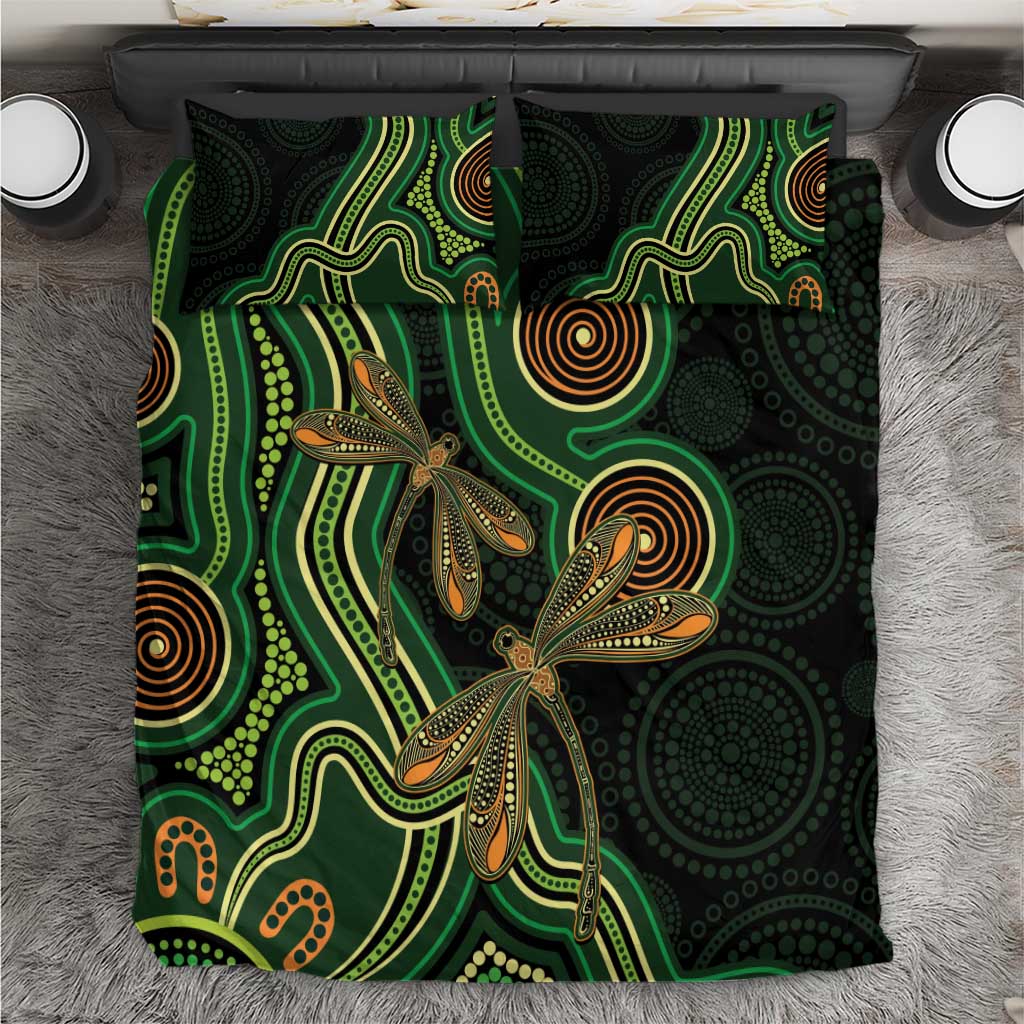 Green Indigenous Dragonfly Australia Bedding Set Aboriginal Art - Aussie Hoodie