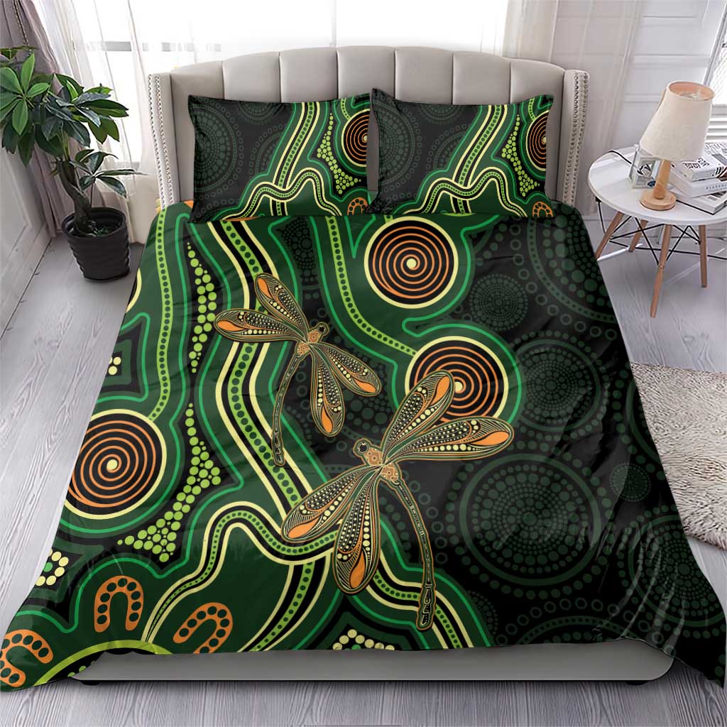 Green Indigenous Dragonfly Australia Bedding Set Aboriginal Art - Aussie Hoodie