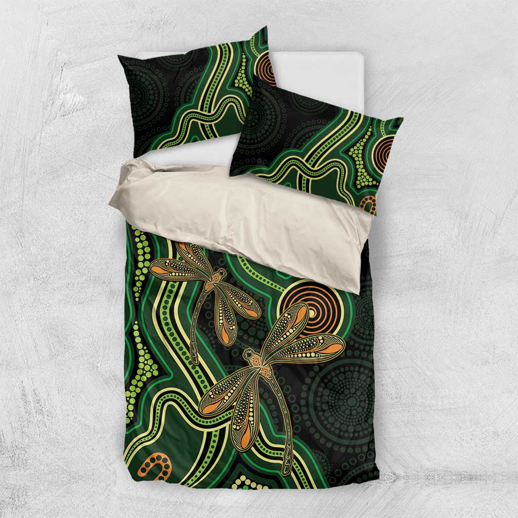 Green Indigenous Dragonfly Australia Bedding Set Aboriginal Art - Aussie Hoodie