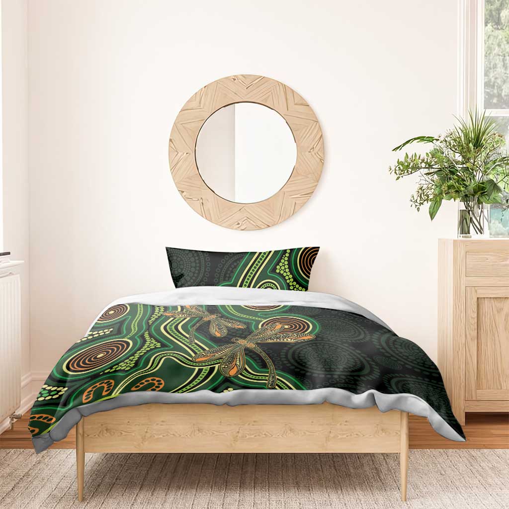 Green Indigenous Dragonfly Australia Bedding Set Aboriginal Art - Aussie Hoodie