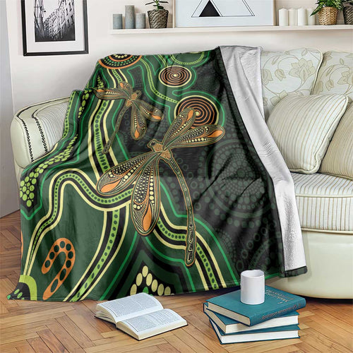Green Indigenous Dragonfly Australia Blanket Aboriginal Art - Aussie Hoodie