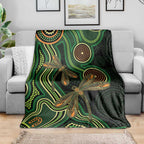 Green Indigenous Dragonfly Australia Blanket Aboriginal Art - Aussie Hoodie