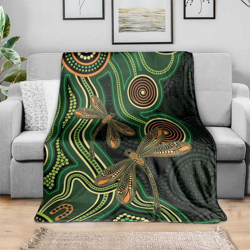Green Indigenous Dragonfly Australia Blanket Aboriginal Art - Aussie Hoodie