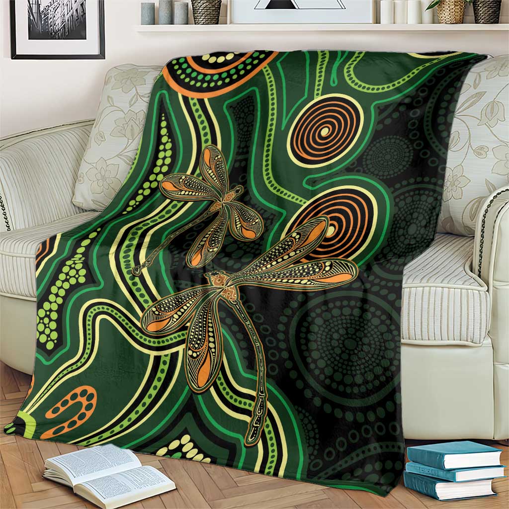 Green Indigenous Dragonfly Australia Blanket Aboriginal Art - Aussie Hoodie