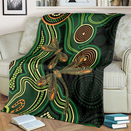 Green Indigenous Dragonfly Australia Blanket Aboriginal Art - Aussie Hoodie