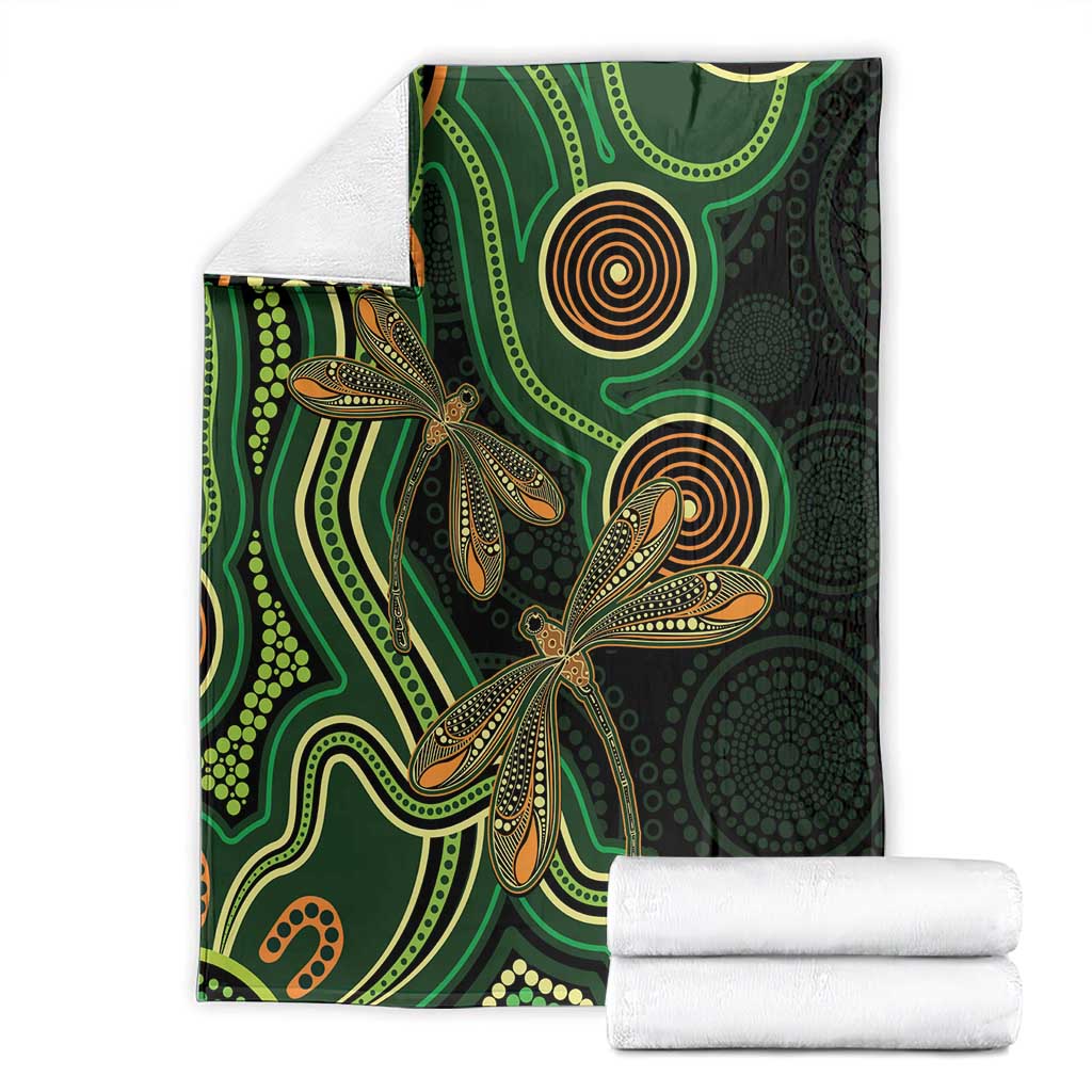 Green Indigenous Dragonfly Australia Blanket Aboriginal Art - Aussie Hoodie