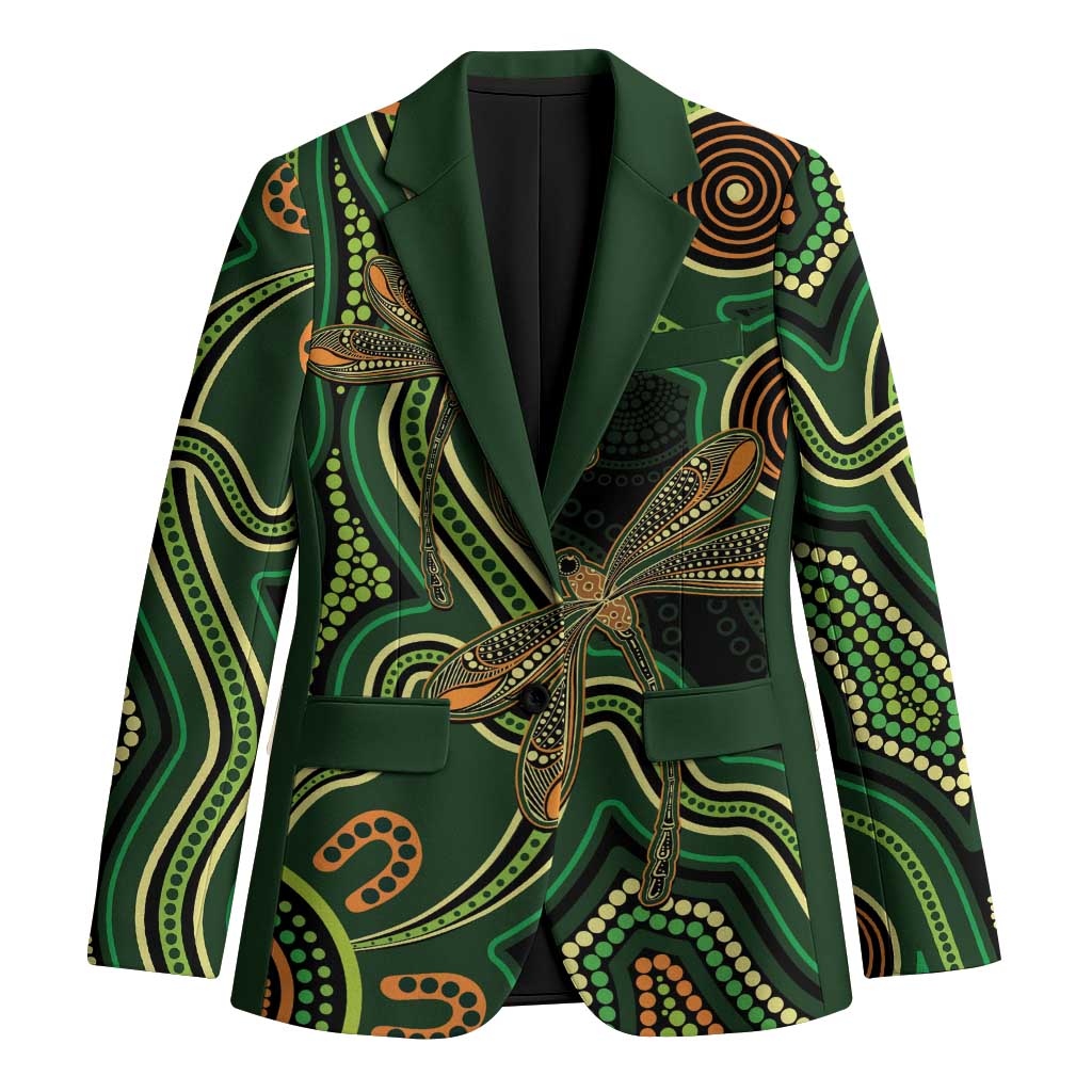 Green Indigenous Dragonfly Australia Blazer Aboriginal Art - Aussie Hoodie