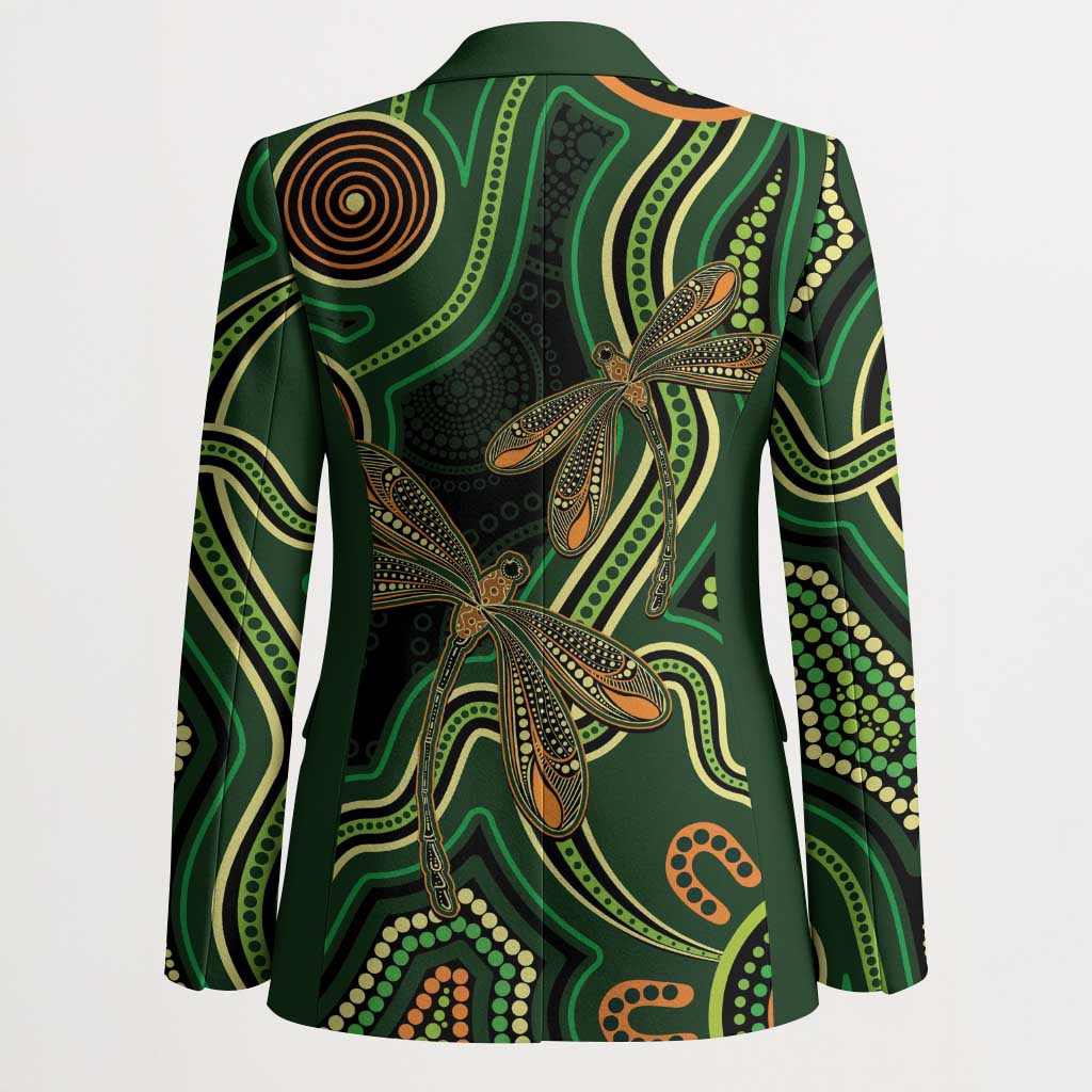 Green Indigenous Dragonfly Australia Blazer Aboriginal Art - Aussie Hoodie
