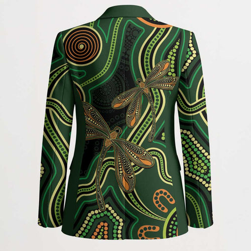 Green Indigenous Dragonfly Australia Blazer Aboriginal Art - Aussie Hoodie