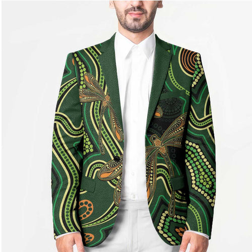 Green Indigenous Dragonfly Australia Blazer Aboriginal Art - Aussie Hoodie