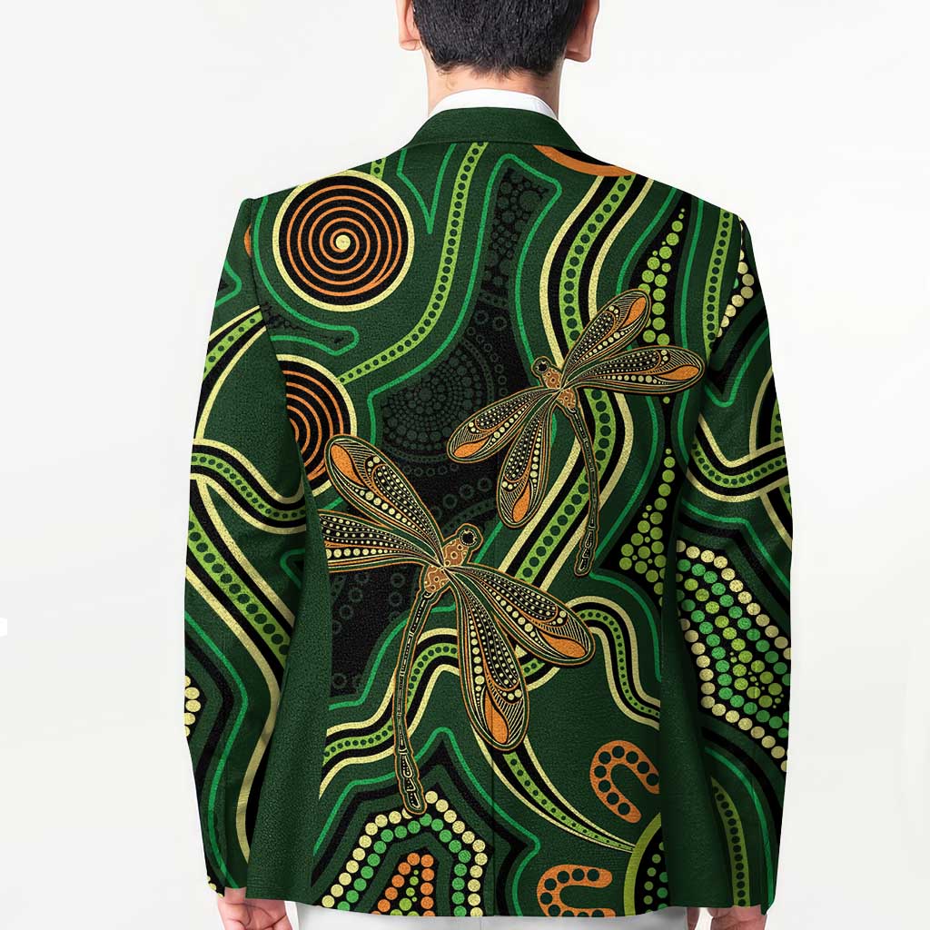 Green Indigenous Dragonfly Australia Blazer Aboriginal Art - Aussie Hoodie