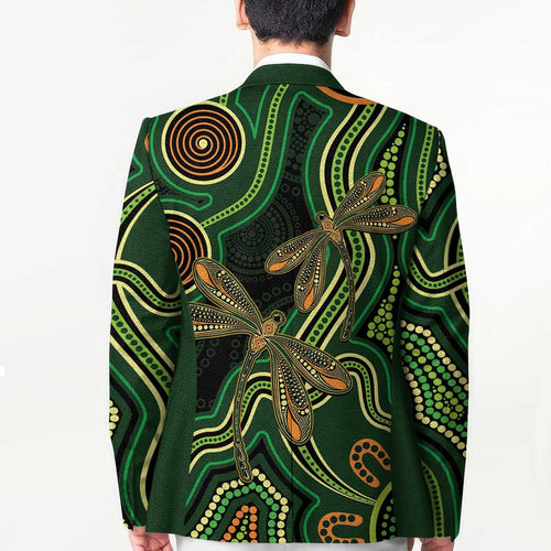 Green Indigenous Dragonfly Australia Blazer Aboriginal Art - Aussie Hoodie