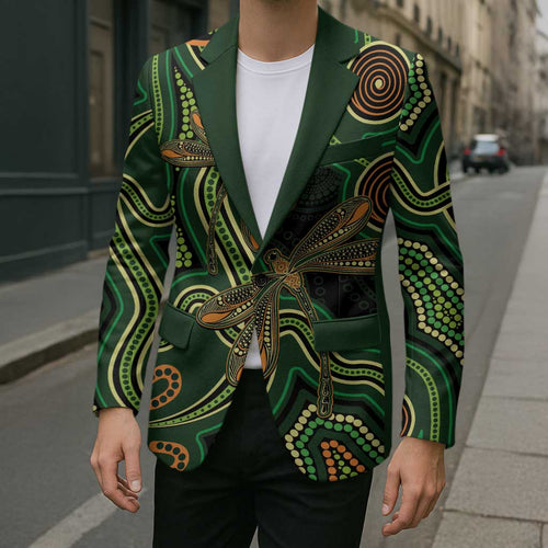 Green Indigenous Dragonfly Australia Blazer Aboriginal Art - Aussie Hoodie
