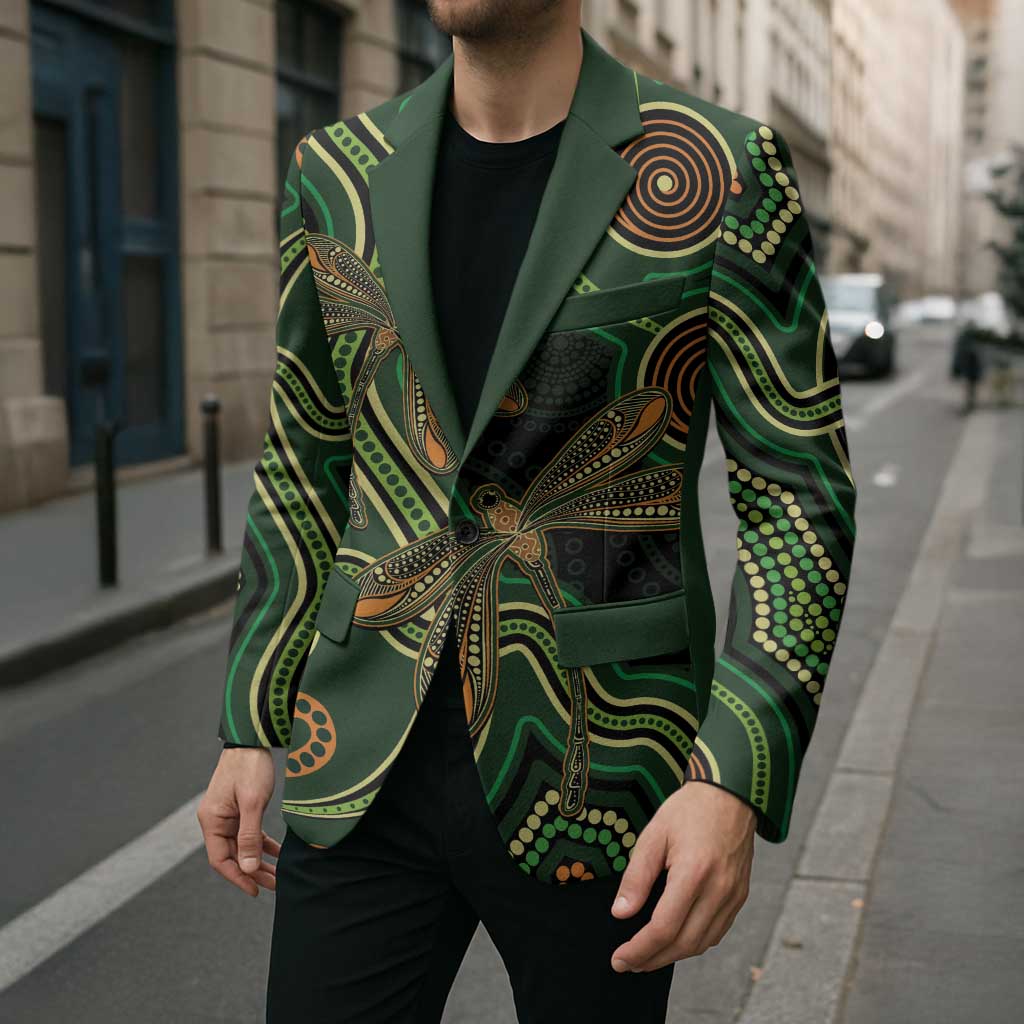 Green Indigenous Dragonfly Australia Blazer Aboriginal Art - Aussie Hoodie