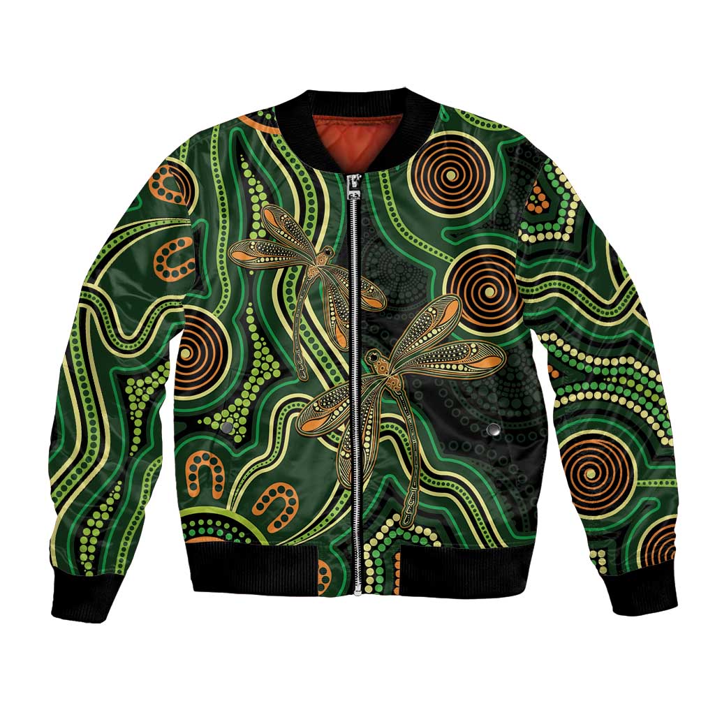 Green Indigenous Dragonfly Australia Bomber Jacket Aboriginal Art - Aussie Hoodie