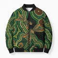 Green Indigenous Dragonfly Australia Bomber Puffer Jacket Aboriginal Art - Aussie Hoodie