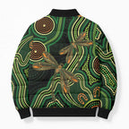 Green Indigenous Dragonfly Australia Bomber Puffer Jacket Aboriginal Art - Aussie Hoodie