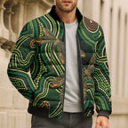 Green Indigenous Dragonfly Australia Bomber Puffer Jacket Aboriginal Art - Aussie Hoodie