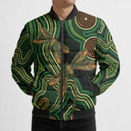 Green Indigenous Dragonfly Australia Bomber Puffer Jacket Aboriginal Art - Aussie Hoodie