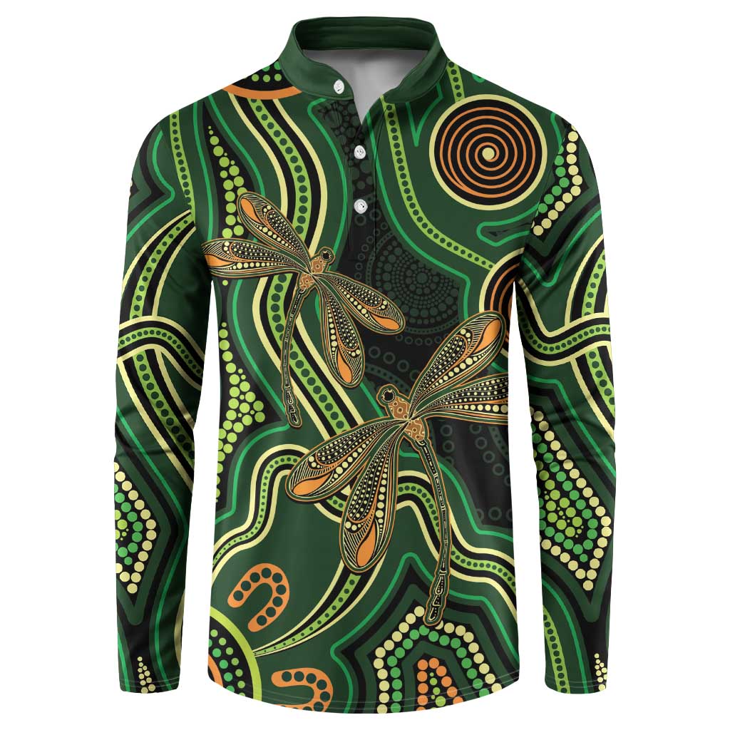 Green Indigenous Dragonfly Australia Button Sweatshirt Aboriginal Art - Aussie Hoodie