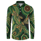 Green Indigenous Dragonfly Australia Button Sweatshirt Aboriginal Art - Aussie Hoodie