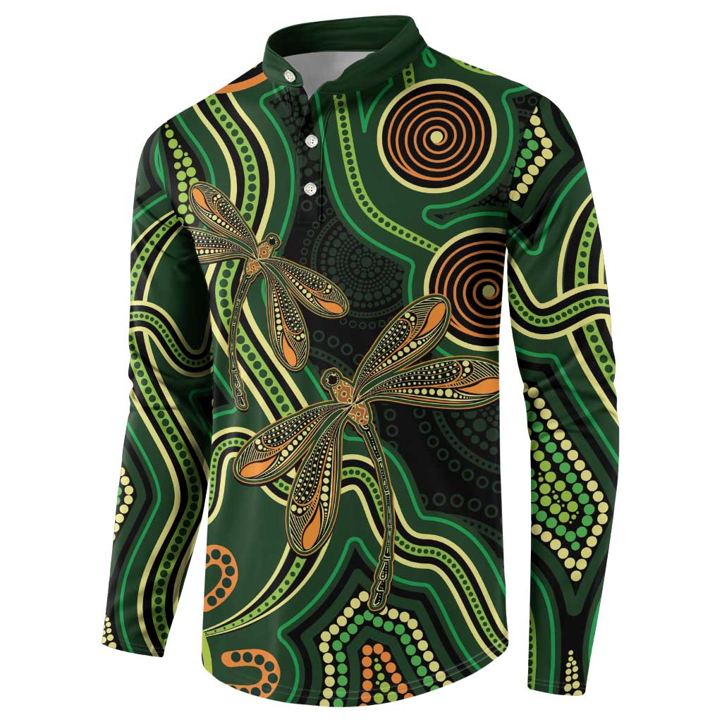 Green Indigenous Dragonfly Australia Button Sweatshirt Aboriginal Art - Aussie Hoodie