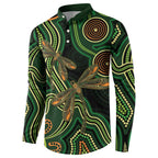 Green Indigenous Dragonfly Australia Button Sweatshirt Aboriginal Art - Aussie Hoodie