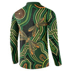 Green Indigenous Dragonfly Australia Button Sweatshirt Aboriginal Art - Aussie Hoodie
